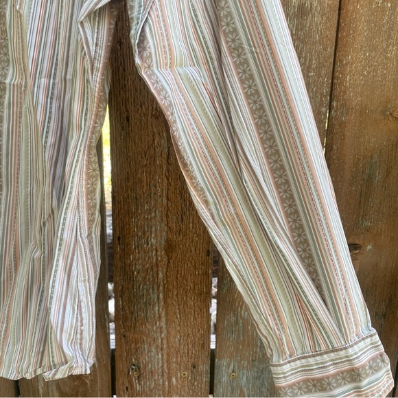 FACONNABLE Women’s Green Orange Floral Stripe Long Sleeve Button Down Size Small - Picture 6 of 12